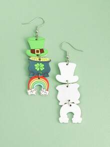 一对爱尔兰圣帕特里克节亚克力耳环，配有绿色帽子、三叶草和彩虹图案，创意十足 - 彩色 - 查看 3