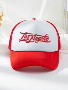 1pc Men's Red & White Artistic Text Print Casual Adjustable Baseball Mesh Cap, Suitable For Outdoor, Travel, Beach, Party, Fishing, Gift,Summer,Holiday - Red and White - View 2