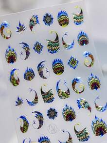 1pc Hot Stamping Exquisite Blue Peacock Gilded Peacock Feather Peacock Spreading Tail Nail Art Stickers 5D Majestic Oriental Nail Decals Self-Adhesive Manicure Accents For Women - Multicolor - View 8