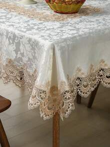 HXARTMIS 1 PC Beige Rectangular Tablecloth, Made With Embroidered Lace And Jacquard Craft, Which Can Effectively Protect The Tabletop. Tablecloth, Tablecloth, Birthday, White Tablecloth, Baptism, Pink Tablecloth, Stain-Resistant Tablecloth, Furniture Doilies, Living Room Rug, Plastic Kitchen Tablecloth, Round Tablecloth, Square Tablecloth - Beige - View 5