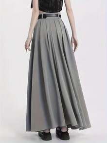 Autumn/Winter High Waist Draped Pleated Long Skirt, Elegant Commute A-Line Maxi Skirt For Halloween And Christmas - Grey - View 3