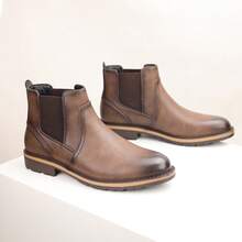 男士复古棕色切尔西靴 - 高级皮革套穿式踝靴，休闲正装皆宜 - 鏽棕色 - 查看 5