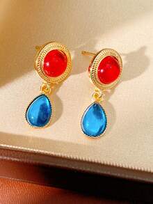 1 Pair Retro Contrast Color Resin Teardrop Earrings - Multicolor - View 3