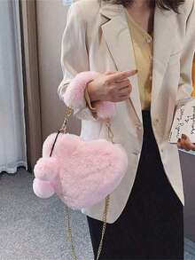 Furry Purse For Girls Heart Shaped Fluffy Handbag For Women Soft Small Shoulder Bag Clutch Purse With Metal Chain Strap, Perfect Best Funny Novelty & Gag Gifts, New Autumn And Winter Women Bag, Best Fall Purse, Perfect Valentine's Day Gift For Her, Best Valentine's Gift Choice Ever Valentines, Heart Purse, Perfectly Match With Valentine Day Dress, Perfectly Matching With Fall Outfits Women, New Arrival Fur Bag For Women - 粉色 - 查看 7