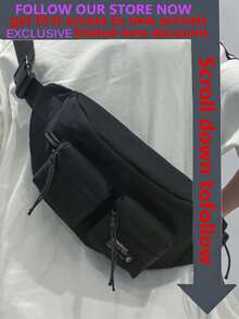 1 chiếc túi đeo hông nam bằng nylon, kiểu dáng thời trang thường ngày, in chữ, màu trơn, dây đeo có thể điều chỉnh, phù hợp cho thể thao, tập thể dục, đi làm, quà Giáng sinh tuyệt vời cho chồng, túi đi xe đạp, túi đeo chéo, túi đeo bụng, túi đựng đồ du lịch, túi đeo ngực ngoài trời dung tích lớn. - màu đen - Xem 2