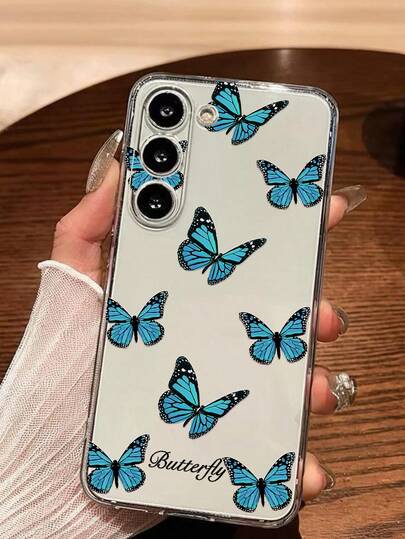 1pc Creative Fluttering Blue Butterfly Soft Phone Case, Compatible With Huawei Honor, Redmi, MOTO, Galaxy A04e/12/A13/A14/A34/A50/A52/A53/A54/S21/S22/S23/S24/S25/S25Ultra/S25FE/S26/S26 PLUS/S26 ULTRA/S26 EDGE, 6A/7A/8A, 12T/13T/15T/15T Pro
