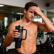 STANLEYO 40oz Sleek Matte Black Insulated Tumbler – Double-Wall Stainless Steel Cup With Handle, Textured Grip, Leak-Proof Reusable For Coffee, Tea & Daily Use | Ideal Holiday Gift For Family, Friends. - 黑色 - 查看 9