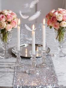 1件/套玻璃烛台，复古法式风格，透明纹理单臂锥形烛台，适用于餐桌中心装饰、客厅壁炉架摆设、婚礼招待会装饰、节日派对布置、精品酒店点缀、浪漫约会之夜、新娘送礼会布置、办公室接待氛围。 - 多色 - 查看 9