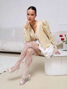 1 Pair Plus Size Women's Fishnet Tights, French Vintage Rose Lace Jacquard Stockings, Sexy Elegant Punk Style Fishnet Pantyhose, Suitable For Parties, Galas, And Formal Events - White - View 1