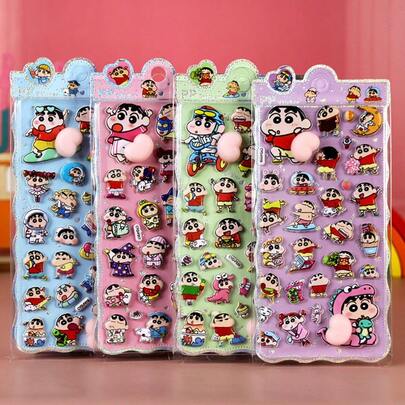 贴纸，PP材质贴纸，挤压减压贴纸，可爱蜡笔小新设计，适合作为礼物送给朋友和同学