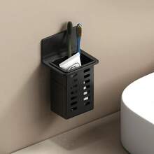 1/3pcs Black Sturdy Resin Wall-Mounted Storage Rack With Drainage Holes, Ideal For Organizing Kitchen And Bathroom Items. Modern Wall-Mounted Home Storage Rack. - Black - View 9