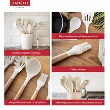 Juego 11 utensilios cocina silicona y madera con cubeta almacenamiento - Blanco - Ver 5