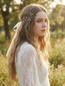 Băng đô đính pha lê kèm ruy băng, phụ kiện đội đầu cô dâu màu bạc thanh lịch, phù hợp cho đám cưới, dạ hội và chụp ảnh. - Bạc - Xem 6