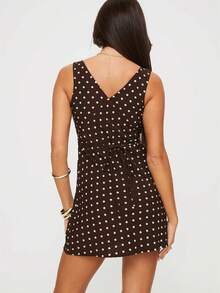 Women Boho Summer Polka Dots Tank Dress Sleeveless Deep V-Neck Bodycon Tie Back Casual Short Mini Dress Holiday Beachwear Sundress Party Clubwear - Cà phê nâu - Xem 6