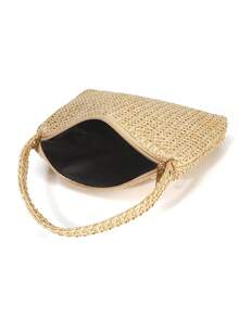 Elegant Minimalist Straw Magnetic Triangle Handbag, Suitable For Party, Wedding, Prom, Gathering, Beach, Spring/Summer - Beige - View 6