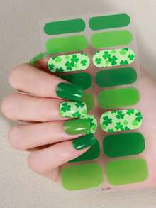 1pc St. Patrick's Day Nail Art Strip, Spring Green Nail Clovers Lucky Nail Wraps, Easy Application, Salon Quality, Nail Stickers For Women's Holiday Celebrations Nail Supplies Nails - Green - View 11