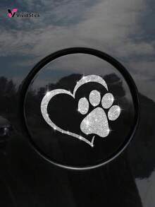 1pc Dog Paw Print Heart Design Faux Diamond Sticker, Shiny Cute Car Motorcycle Cartoon Decal - A - View 4