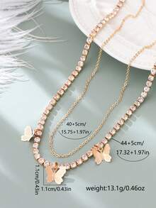 Nooxian 2件套女士礼物金项链套装，配蝴蝶吊坠，时尚简约休闲风格项链 - 金黃色 - 查看 5