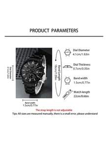 男士时尚配饰三件套，包括：1块黑色金属表带石英表（黑色表盘），1条黑色串珠狮头手链，以及1个黑色几何图案PU皮钱包，是男士的绝佳之选。 - 黑色 - 查看 5