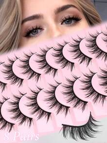 8对装 漫画仙女风假睫毛 自然柔软动漫款 黑色睫毛梗 打造自然妆容 新手友好 日常使用 - 尖尾漫畫款 - 查看 1