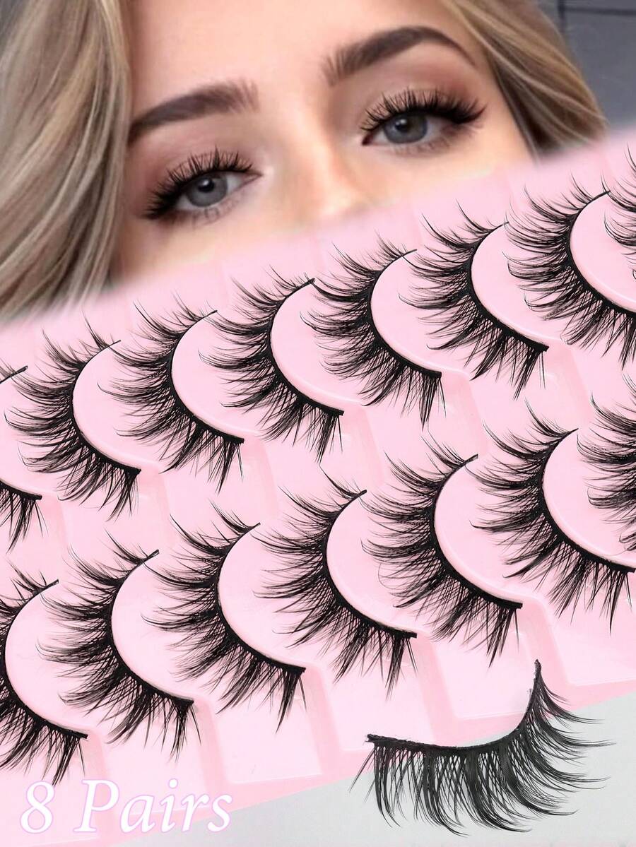 8对装 漫画仙女风假睫毛 自然柔软动漫款 黑色睫毛梗 打造自然妆容 新手友好 日常使用 - 尖尾漫畫款 - 查看 1