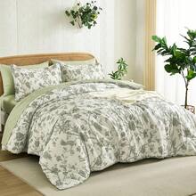Luxudecor Floral King Comforter Set 7 Pieces Bed In A Bag, Sage Green Flower With Bird Bedding Set, Soft Reversible Comforter With Sheet Set 104"X90" Home Decor Room Decor Bedroom Decor Bed Comforter Set Mothers Day Gift Wedding Decorations. - 鼠尾草綠-1094 - 查看 9