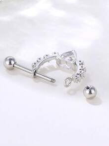 1 Pair Women's Stainless Steel Zirconia Heart Screw Stud Earrings, Punk Piercing Everyday Accessory - Silver - View 6