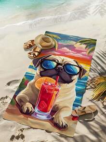 1pc Dog Drinking Beverage Printed Beach Towel, Super Soft Microfiber, Lightweight & Quick Dry, Summer Beach Mat, Large Pool/Bath Towel, Suitable For Beach, Swimming, Fitness, Camping, Yoga, Holiday Gift Bathroom Decor - A - View 13