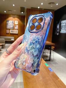 1个水滴蓝粉花朵防摔电镀摄像头保护手机壳，UV印刷，适用于三星Galaxy/Infinix/Redmi/OPPO/VIVO/Realme安卓机型 - 藍色 - 查看 7