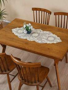 HXARTMIS 1pc Coffee-Color Polyester Lace Table Runner, Exquisite Floral Design, Fashionable & Luxurious, Suitable For Vanity, Shoe Cabinet, Coffee Table, Dining Table, Small Appliances Dust Cover, Hotel, Cafe, Wedding Party, Mother's Day, Carnival, Christmas And Other Themed Events Decoration, Size: 15.7x35.4inch - Champagne - View 8