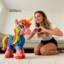 5000块独角兽积木DIY装饰套装，家居装饰，适合14岁以上人群的节日礼物，ABS材质，是圣诞节和万圣节的理想礼物，节日装饰，圣诞装饰，营造节日氛围，装饰展示，创意设计，经久耐用，大型结构，组装套件，收藏展示，游戏玩家 - 彩色 - 查看 12