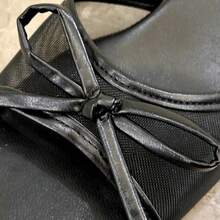 女士凉鞋，夏季厚跟露趾罗马系带蝴蝶结角斗士凉鞋，网面女士拖鞋 - 黑色 - 查看 2