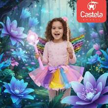 Kit Fantasia Fada Colorida C/ Asas Vestido Tranças e Varinha Magica C/ Som e Luz - Castela - Multicolorido - Visão 3