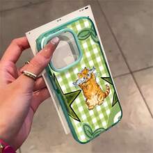 Cute Cat Phone Case, Whimsical Style, For Compatible With IPhone 17/17pro/17promax/17Air/Iphone16/16pro/16plus/16promax/15/15promax/15pro/11/12/13/14promax/12mini/13mini/11pro/11promax/12pro/12promax/13pro/13promax/14pro/14promax, Adorable Kitty With Fish Treat Fun Present, Playful Animal Lover Gift, Unique Decorative Accessory - 綠色 - 查看 2