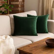 Set Of 2 (Two) Cushion Covers 45x45 Premium Smooth Velvet Suede With Invisible Zipper, Decorative - Dark Green - View 3