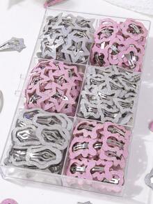 20pcs/Set Girls Pink & Silver Glitter Star, Heart, Meteor, Water Drop, Cloud, Bow, Bear Random Style Cute Princess BB Hair Clips, Bangs Hairpins, Everyday Use, Claw Clips, Snap Clip , Hair Barrettes, Hair Accessories For Women, Head Accessories - Multicolor - View 3