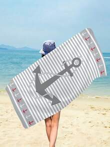 1条时尚简约灰色条纹沙滩巾，印有锚和海洋元素图案，超柔软速干超细纤维材质，适合旅行、露营、游泳池、瑜伽、健身、淋浴，是海滩游泳必备品，也是海滩度假的必备礼物（单面印花，多种颜色可选）。 - 灰色條紋 - 查看 6