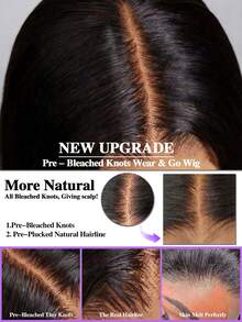 13x4 波浪卷发蕾丝闭合假发，巴西蕾丝前假发，真人发，150%/200% 密度，预先拔毛，自然发际线，带婴儿绒毛，漂白发结，自然黑色，8-20/22/24/26/28/30 英寸 - Natural Black - 查看 6