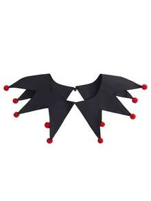 1 chiếc cổ áo rời kiểu chú hề cổ điển, phụ kiện trang phục biểu diễn xiếc cho nam và nữ, thiết kế dễ thương với quả bông trang trí, cổ áo giả đa năng. - màu đen - Xem 10