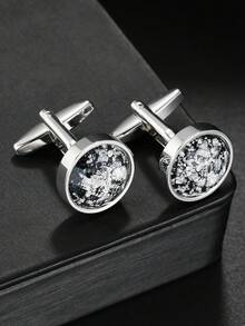 1 par de gemelos de cobre redondos elegantes, accesorios de vestir formal para hombres - Plateado - Ver 5