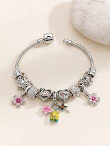 Vibrant Chic Charm Bracelet - Multicolor Hollow Star & Cherry Blossom Accents, Adjustable DIY Snake Chain With U-Shaped Airplane, Swan Beads For Everyday, Vacation, And Boho Chic Wear - Perfect Accessory For Travel, Adventure, And Fashion Enthusiasts - 彩色 - 查看 6