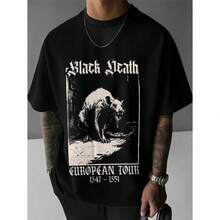 Shirts For Men Men'S Black Gothic Cat Graphic T-Shirt - White, Black Death Tour 1347-1351 Print, Short Sleeve Crew Neck Casual Top For Festivals & Casual Attire, Festival Clothing Gothic Style Durable Print, PLUS SIZE Men's Casual Print Round Neck Short Sleeve T-Shirt Men Women T-Shirt Print Tee - Black - View 8