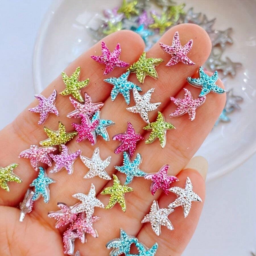 46/96颗混色树脂海星水钻扁平迷你星星，适用于DIY工艺品、婚礼装饰、珠宝制作、美甲和剪贴簿，做工精细 - 彩色 - 查看 1