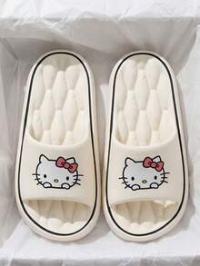 SANRIO 蝴蝶结爪印联名款拖鞋，女士家居鞋，柔软防滑沙发垫，透气休闲，沙滩凉鞋，海边凉鞋，可爱优雅时尚，圆头套脚平底拖鞋，女士夏季拖鞋 - 白色 - 查看 7