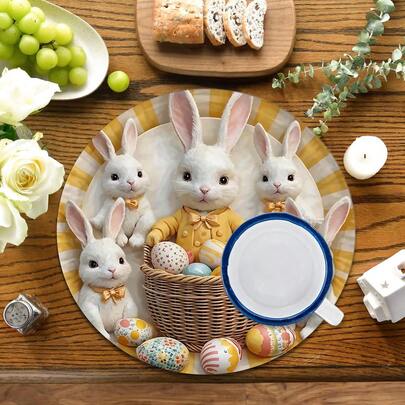 2pcs/4pcs/6pcs 2D Easter Placemats, Rabbit Pattern Diatomite Placemats, Holiday Gift, Holiday Decor, Suitable For Dining Table, Coffee Bar, All Season Decor, Washable Tabletop Mat, Room Decor, Coasters, Drain Pad, Kitchen Dining Table Mat, Indoor Outdoor Party Decor, Home Decor, Ideal Gift