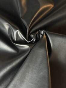 Women's High-Waisted PU Leather Pencil Skirt – Back Zipper, Back Slit, Black/Burgundy - Black - View 2