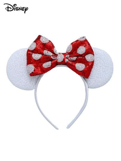 Disney 1 pieza Diadema con lazo de lunares de lentejuelas, accesorio de disfraz lindo para fiestas, adecuado para parques, fiestas temáticas, celebraciones de cumpleaños, diseño de personaje clásico, excelente como regalo de San Valentín