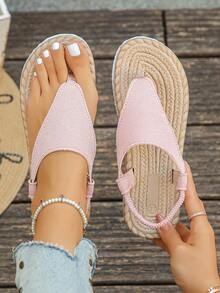 Dép xỏ ngón đế bằng màu trơn thời trang dành cho nữ cỡ lớn 35-45, thích hợp cho kỳ nghỉ, du lịch mùa hè, mặc thường ngày, màu hồng, nhiều màu sắc, dép đi biển đa năng, nhiều màu để lựa chọn. - Vải màu hồng với những đường nét tinh tế - Xem 5