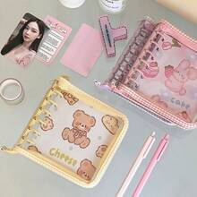 1pc A7 Plaid Transparent Loose Leaf Zipper Bag, Animal Cartoon Pattern, PVC Zipper Binder Folder, Zipper Budget Binder Cover, Suitable For Cash Envelope System, Photo Card Album, Journal Planner, Planner, Photo Card Planning Diary Album - A7 - View 3