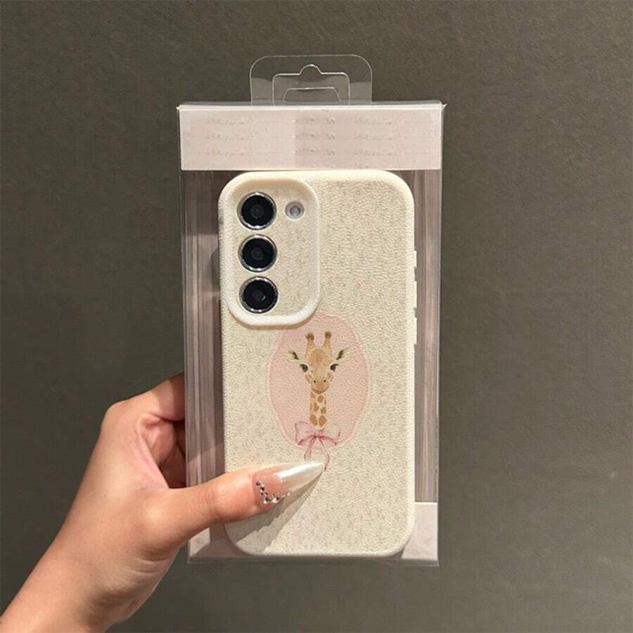 1pc TPU Material Floral Frame Giraffe Bow Pattern Fashionable Phone Case Compatible With Samsung A05s/A12/A13/A14/4G/A15/A21s/A23/A25/A32/5G/A34/A35/A50s/A51/A52/A53/A54/A55/A71/A72/A73/S10/S20FE/S20Ultra/S21Ultra/S22/S22Plus/S23/S24, Redmi 10C/12C/Note10/11/12/13/ProPlus/Note8/9Pro, Shockproof Soft Full Cover Phone Protective Shell - White - View 1